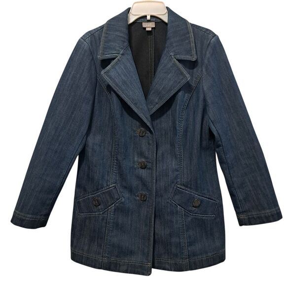 Vintage J. Jill Y2K Western Preppy Denim Jacket Dark Wash Blue Medium - Picture 1 of 14